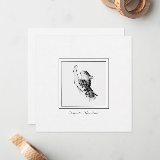 Moderne Katzenhalle und Holzkohle Schwarz-Weiß-Ski Mitteilungskarte (Vorderseite/Rückseite Beispiel)