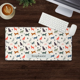 Moderne Katzenmuster Individueller Name Elegantes  Schreibtischunterlage