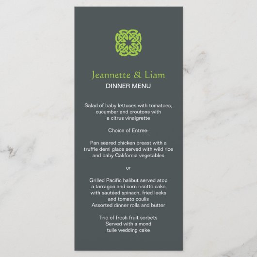 Moderne keltische "Knot Wedding Menu" Menükarte (Vorderseite)