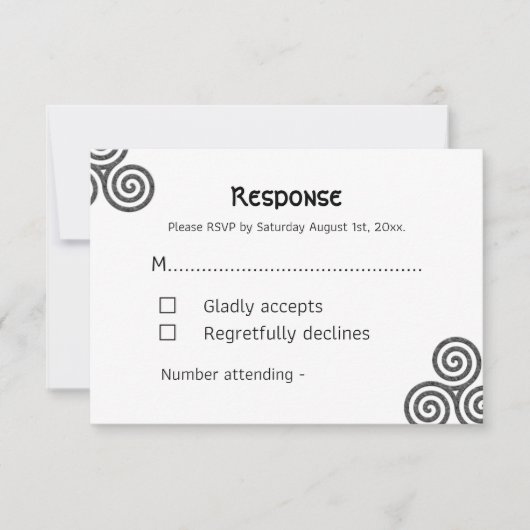 Moderne keltische Symbole und Blattwerk auf Weiß RSVP Karte (Vorderseite)