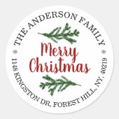 Moderne Kieferbaumzweige Holiday Rücksendeadresse Runder Aufkleber (Vorderseite)
