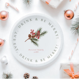 Moderne Kieferzweige & Berries Weihnachten Pappteller