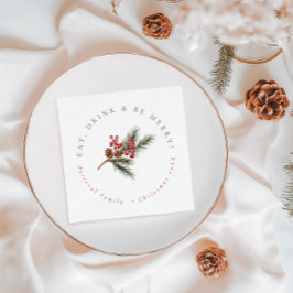 Moderne Kieferzweige & Berries Weihnachten Serviette