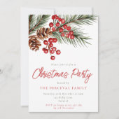 Moderne Kieferzweige & Berries Weihnachtsfest Part Einladung (Vorderseite)