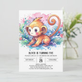 Moderne Kinder Affe Geburtstag Einladung (Stehend Vorderseite)