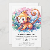 Moderne Kinder Affe Geburtstag Einladung (Vorne/Hinten)