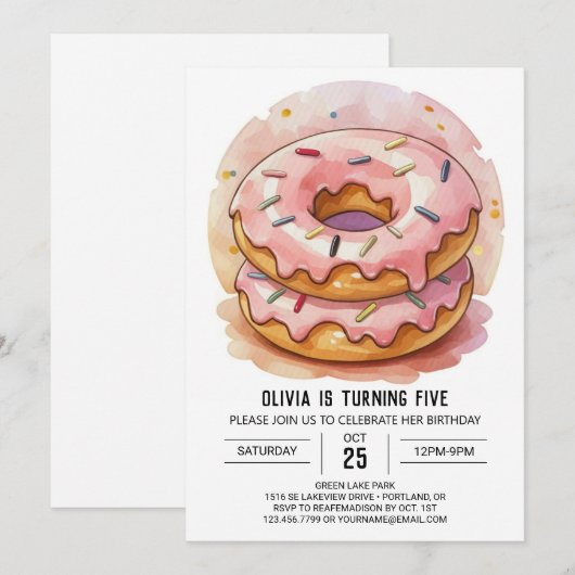 Moderne Kinder Donuts Geburtstag Einladung (Vorne/Hinten)