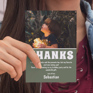 Moderne Kinder-Foto-Geburtstags Grüne Dankeskart Dankeskarte