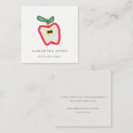 Moderne Kinder handgezeichnete Apfelfrucht rot Grü Quadratische Visitenkarte