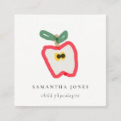 Moderne Kinder handgezeichnete Apfelfrucht rot Grü Quadratische Visitenkarte (Vorderseite)