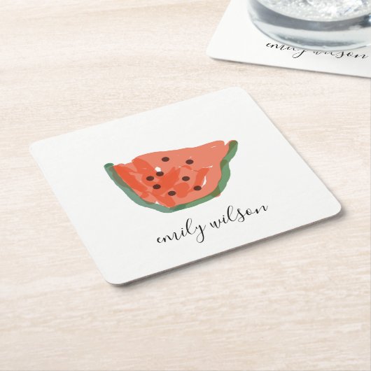 Moderne Kinder Handgezeichnete Rote Wassermelone F Rechteckiger Pappuntersetzer (angewinkelt)