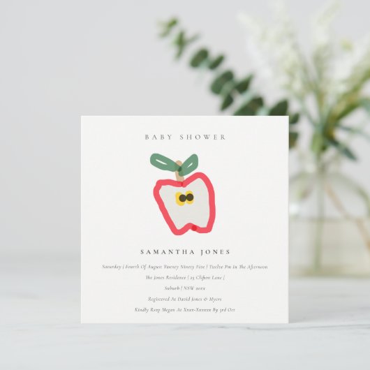 Moderne Kinder handgezogene Apple Fruit Baby Dusch Einladung (Stehend Vorderseite)