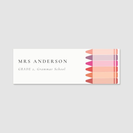 Moderne Kinder lehren farbenfroh Rainbow Crayon Co Namensschild (Vorderseite)