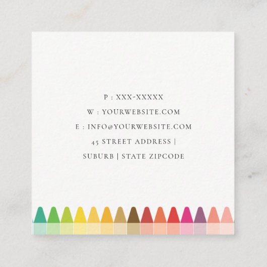 Moderne Kinder lehren farbenfroh Rainbow Crayon Co Quadratische Visitenkarte (Rückseite)