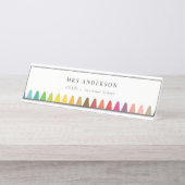 Moderne Kinder lehren farbenfroh Rainbow Crayon Co Schreibtischnamensplakette (Vorderseite )