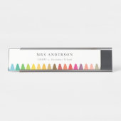 Moderne Kinder lehren farbenfroh Rainbow Crayon Co Schreibtischnamensplakette (Vorderseite )