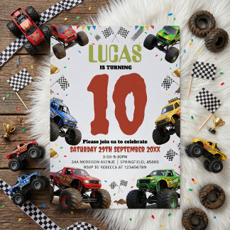 Moderne Kinder Monster Trucks Geburtstagsfeier Einladung