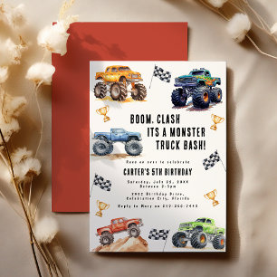 Moderne Kinder Monster Trucks Geburtstagsfeier Einladung