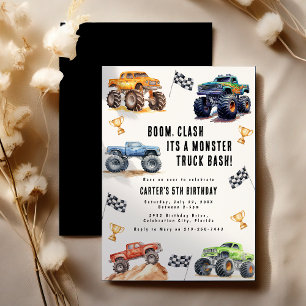 Moderne Kinder-Monster-Trucks-Geburtstagsfeier Einladung