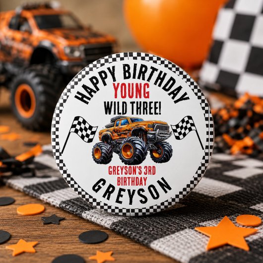 Moderne Kinder Monster Trucks Geburtstagsparty Button