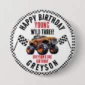 Moderne Kinder Monster Trucks Geburtstagsparty Button (Vorderseite)