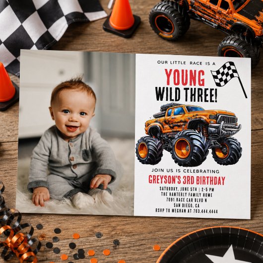 Moderne Kinder Monster Trucks Geburtstagsparty Einladung