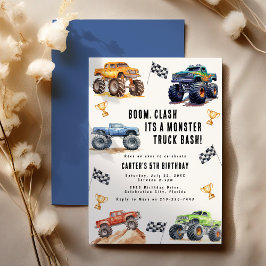 Moderne Kinder Monster Trucks Geburtstagsparty Einladung