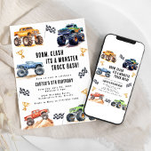 Moderne Kinder Monster Trucks Geburtstagsparty Einladung