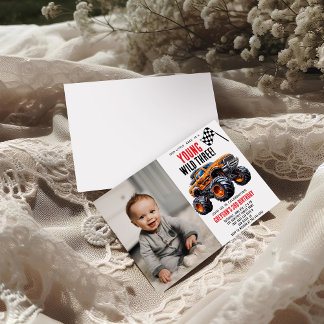 Moderne Kinder Monster Trucks Geburtstagsparty Einladung