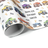 Moderne Kinder Monster Trucks Geburtstagsparty Geschenkpapier (Rolleneckpunkt)