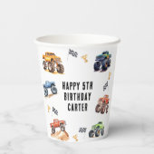 Moderne Kinder Monster Trucks Geburtstagsparty Pappbecher (Rückseite)