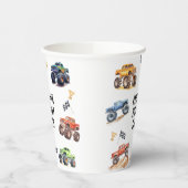 Moderne Kinder Monster Trucks Geburtstagsparty Pappbecher (Links)