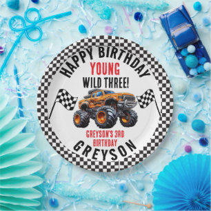 Moderne Kinder Monster Trucks Geburtstagsparty Pappteller