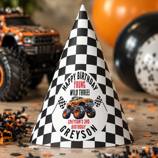 Moderne Kinder Monster Trucks Geburtstagsparty Partyhütchen