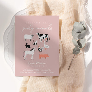 Moderne Kinder Party Tiere | Thema Landwirtschaft  Einladung