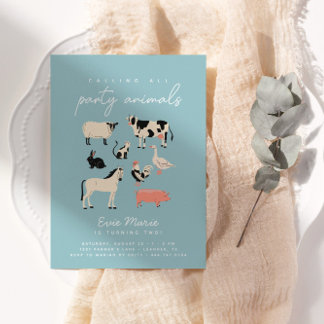Moderne Kinder Party Tiere | Thema Landwirtschaft  Einladung