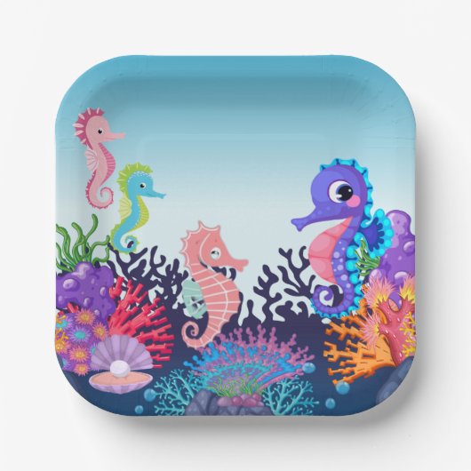 Moderne Kinderdusche unter dem Seepferd Pappteller (Vorderseite)