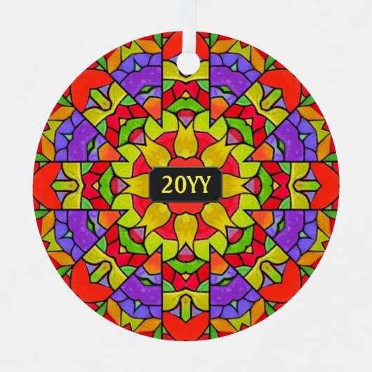 Moderne kirchliche Glasmalerei mit Jahr Ornament Aus Metall (Vorderseite)