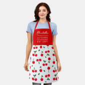 Moderne Kirschbeeren-Muster mit individuellem Name Schürze (Getragen)