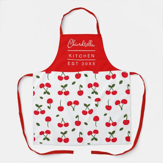 Moderne Kirschbeeren-Muster mit individuellem Name Schürze (Vorderseite)
