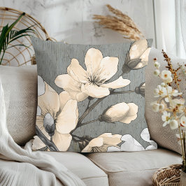 Moderne Kirschblüten auf grauem Holz Kissen