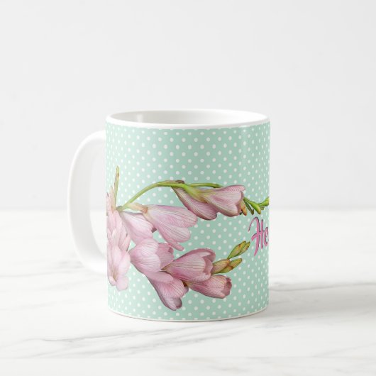 Moderne Kirschblüten Minz Grün Hallo schön! Kaffeetasse (Vorderseite Links)
