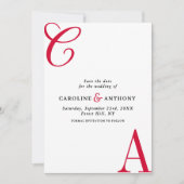 Moderne Kirsche Kodierte Minimalistische Monogramm Save The Date (Vorderseite)