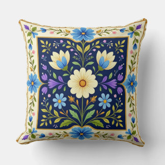 Moderne Kissen mit Blumenmuster und Rand.