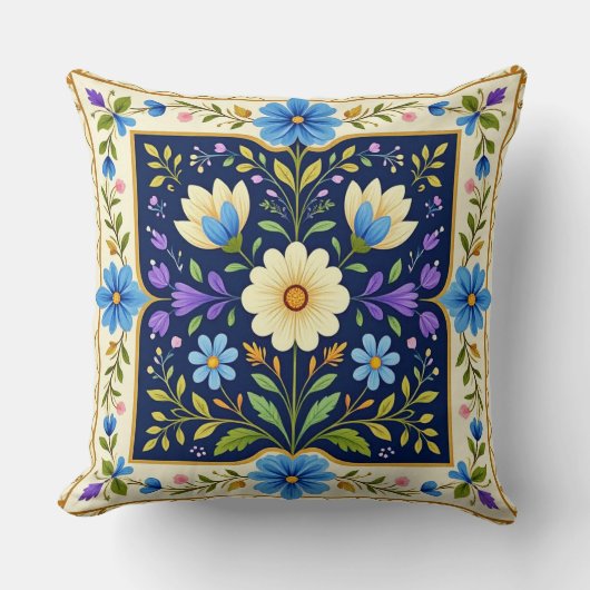 Moderne Kissen mit Blumenmuster und Rand. (Vorderseite)