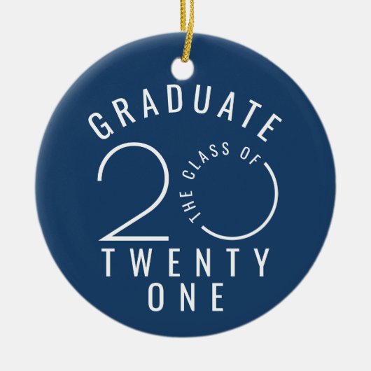 Moderne KLASSE 2021 Typografie Circle Blue Keramik Ornament (Vorne)