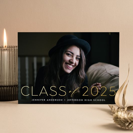 Moderne Klasse 2023 Foto Abschluss Gold Folieneinladung