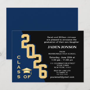Moderne Klasse 2023 Goldene Marine Graduation Part Einladung