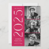 Moderne Klasse 2023 Magenta 3 Foto Abschluss Ankündigung (Vorderseite)