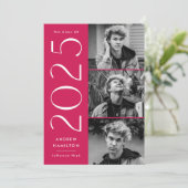 Moderne Klasse 2023 Magenta 3 Foto Abschluss Ankündigung (Stehend Vorderseite)